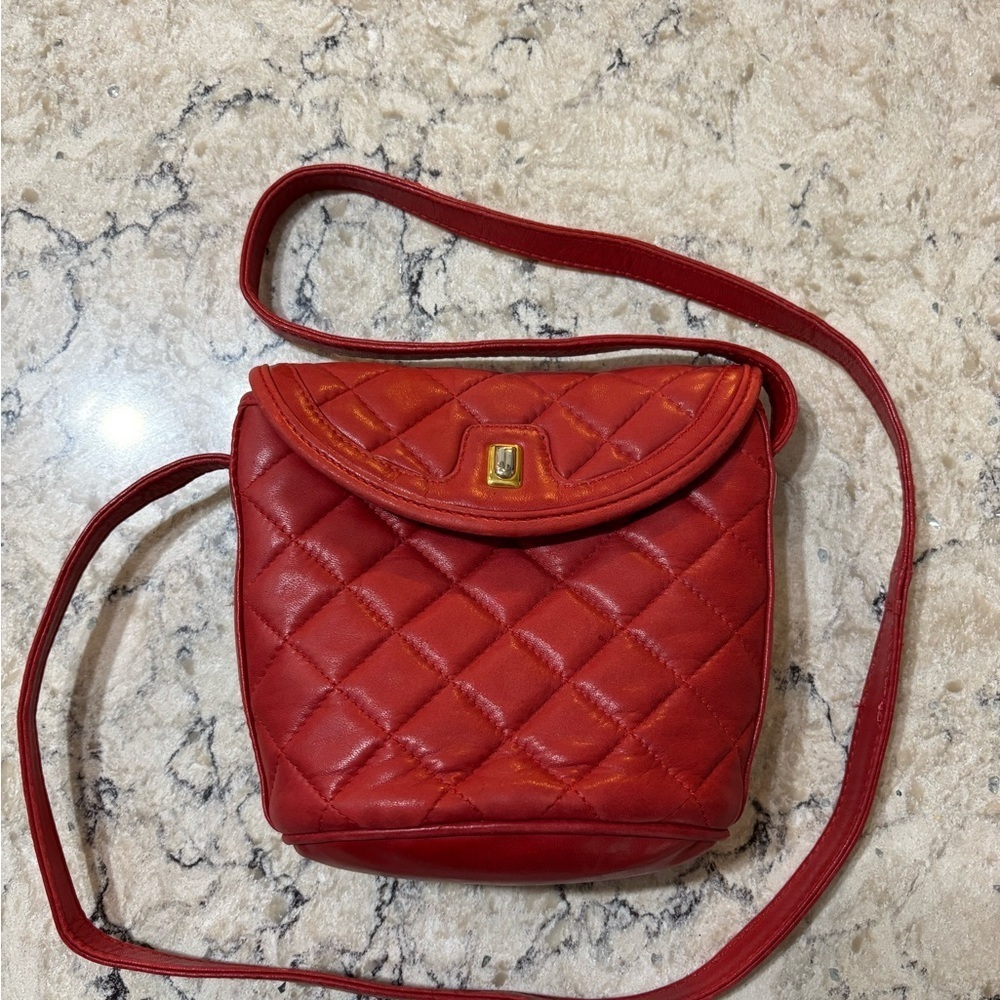 Judith Leiber Chic Red Leather Quilted Crossbody Bag Made in Spain